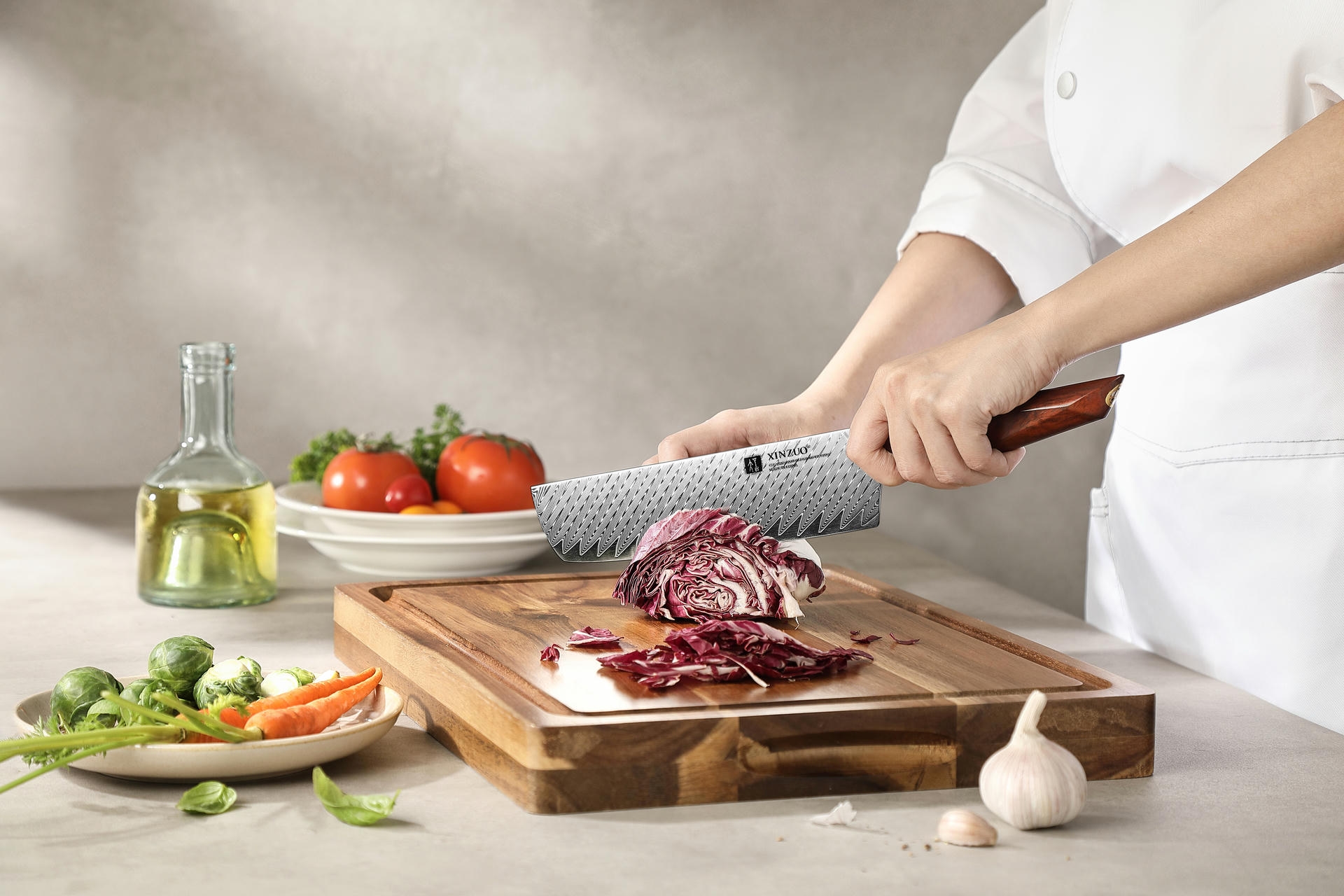 Nóż Nakiri XinZuo Xing X03 prezentacja krojenia nożem