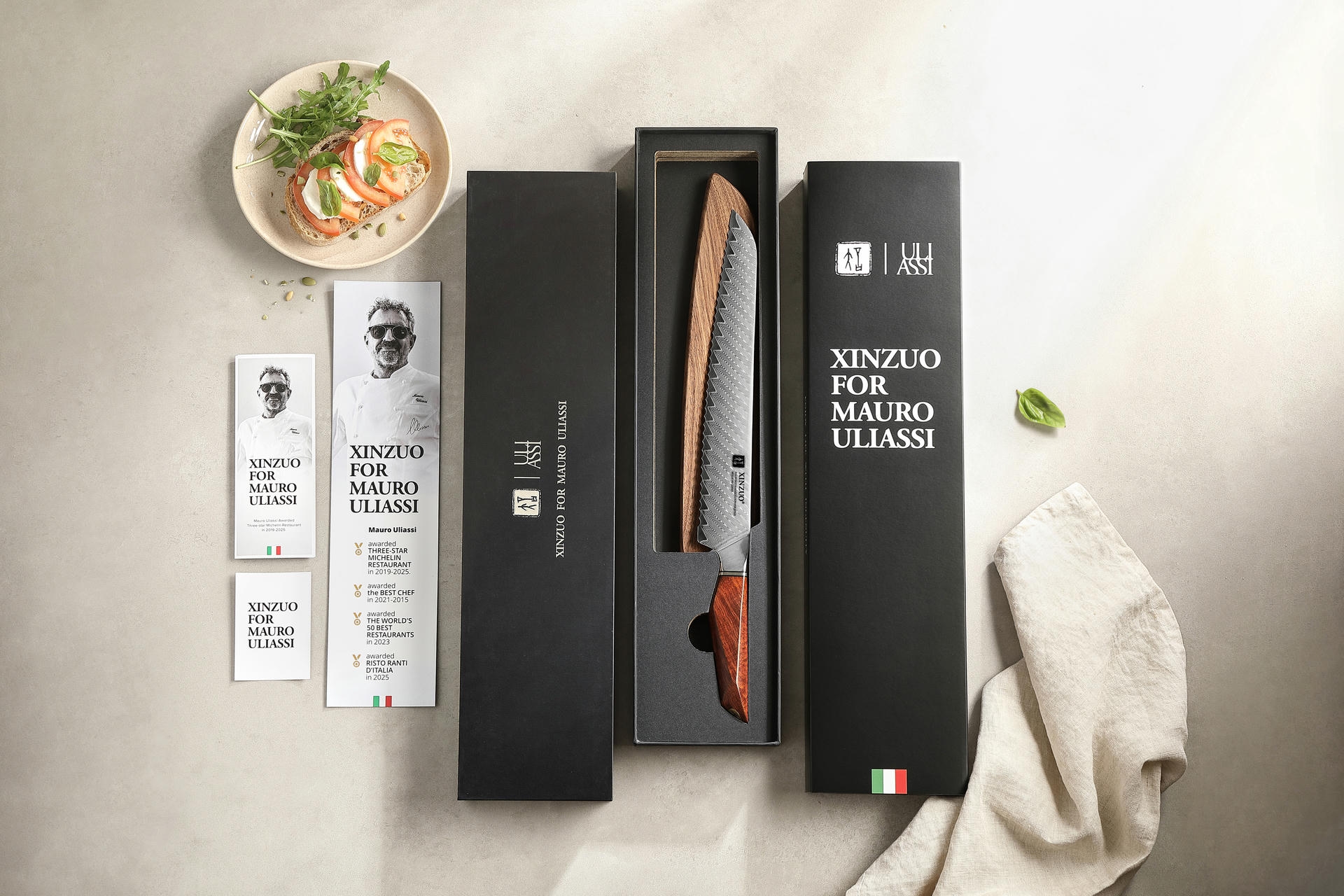 Nóż do chleba XinZuo X03 w opakowaniu prezentowym w duchu włoskiej elegancji